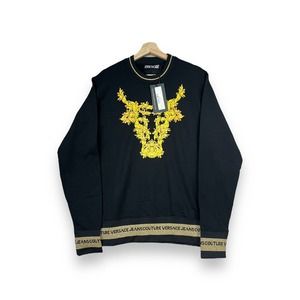 Versace Jeans Couture Designer Black Gold Brogue Glitter Pullover Sweater Sz XS